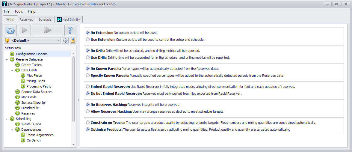 1. Configuration Options step