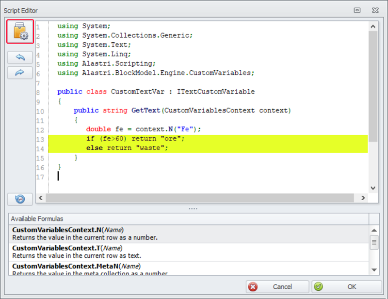 Block Model Custom Variables