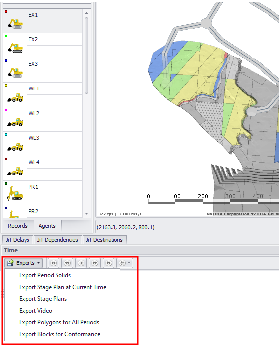 Animation tab > Animation panel > Exports button > Polygons for All Periods export option