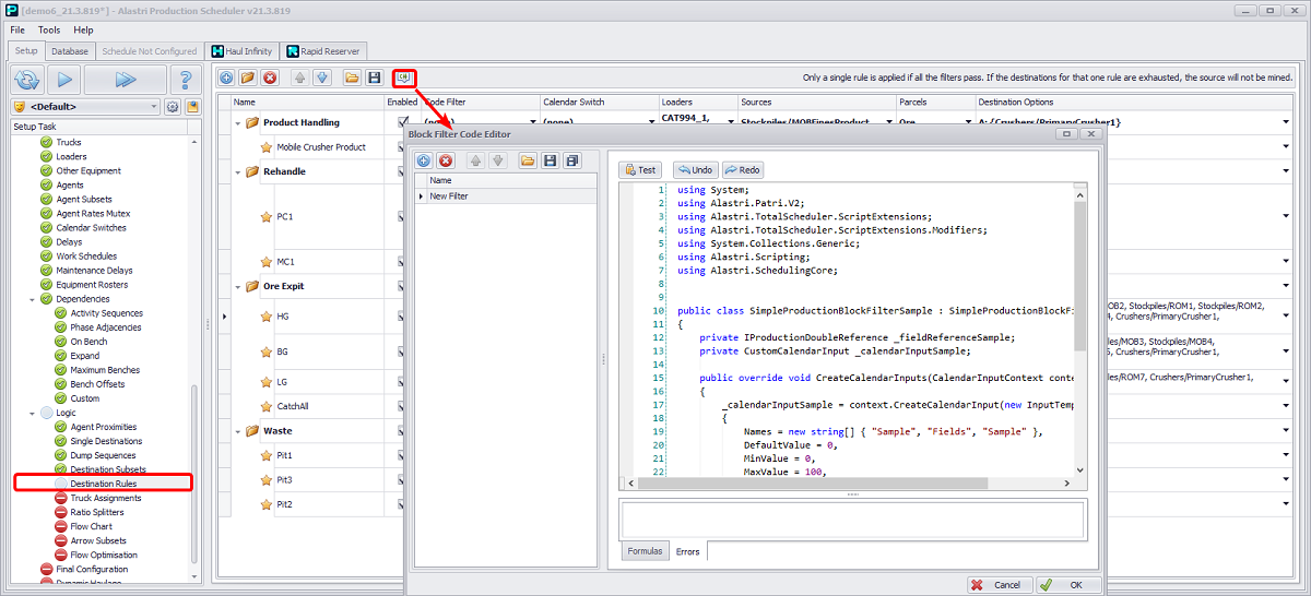 Code::blocks Dialog Code Filters