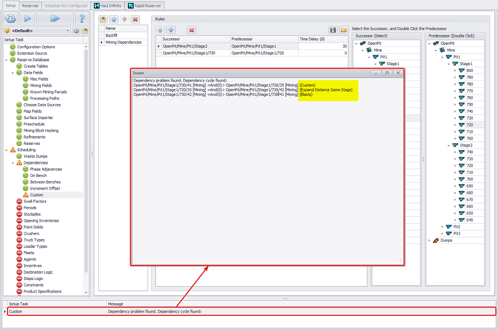 Double-click on the error message to display detailed information