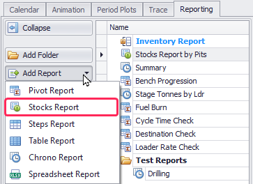 Schedule > Reporting > Add Report > “Stocks Report“