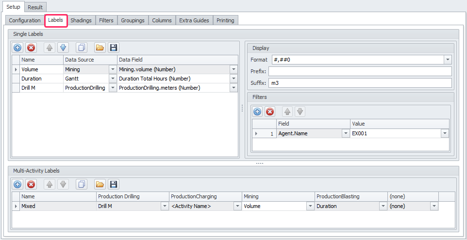 Labels tab overview