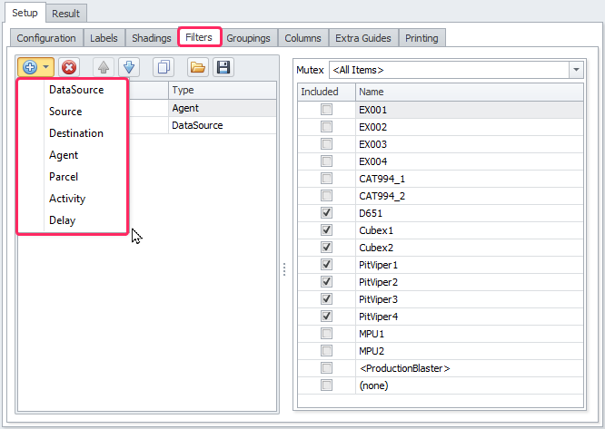 Filters options