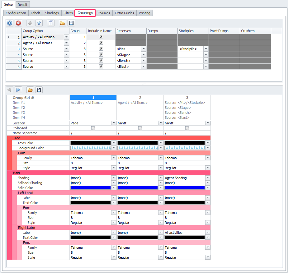 Groupings tab overview