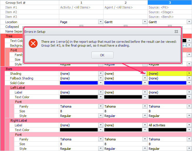 Specify Bars shading for final group set