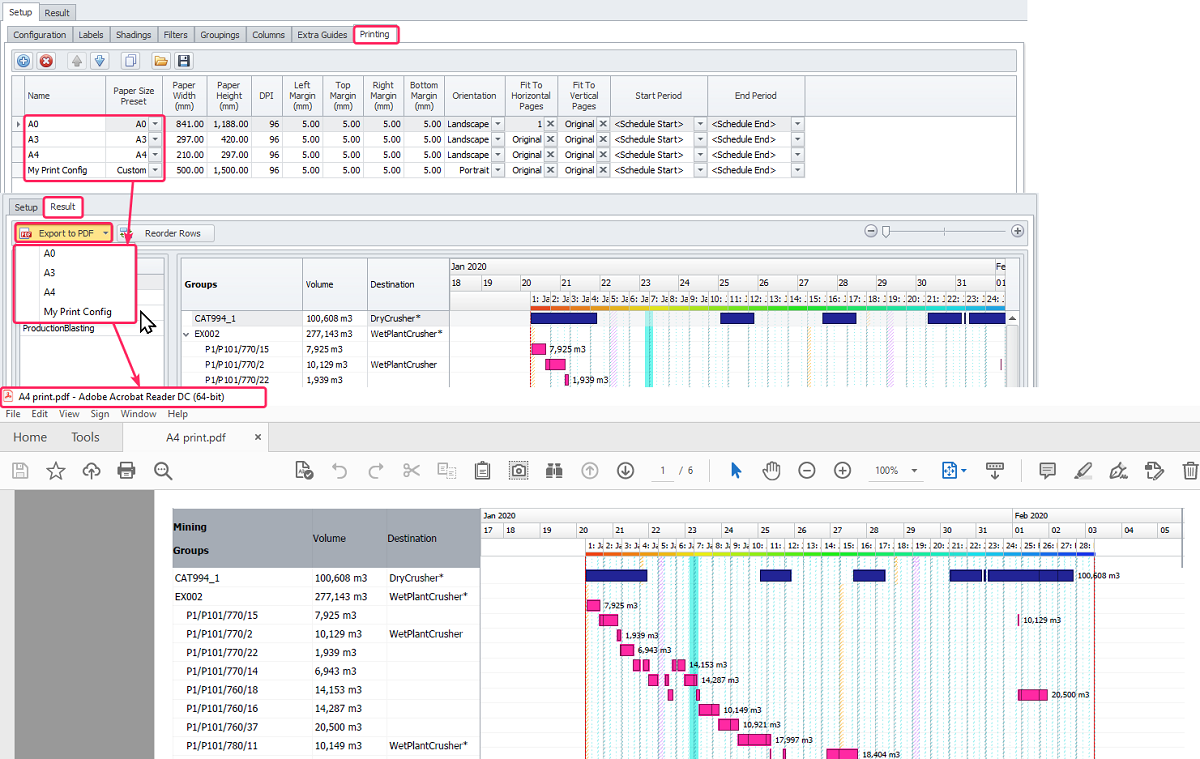 Create printing configuration > Export to PDF > Print from Adobe Acrobat
