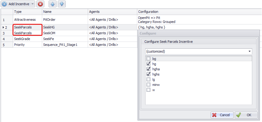 Configuring the parcel incentive to seek High Grade
