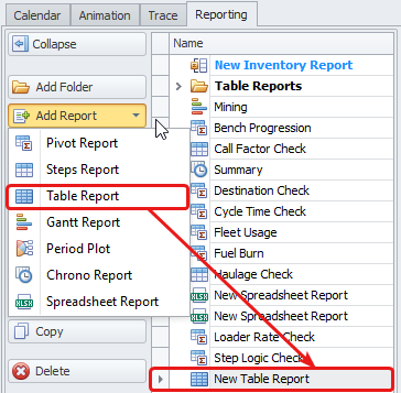 New Table Report in the list of project reports