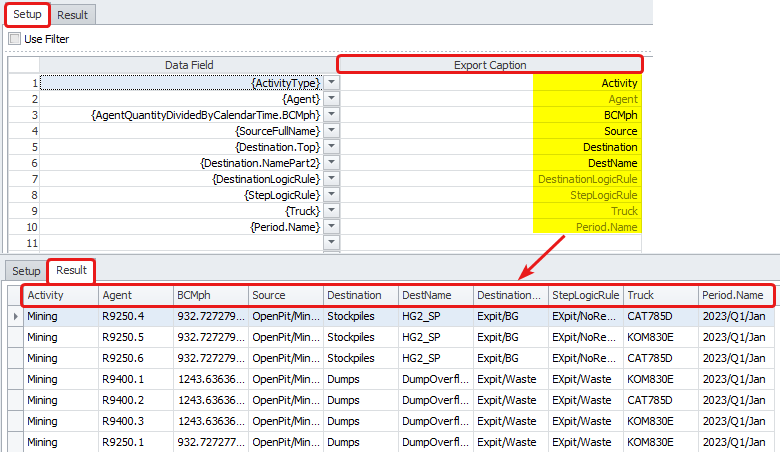Configure Table Report in the Setup tab and review the results in the Result tab