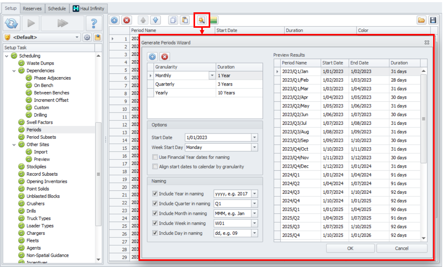 Adding periods with the Generate Periods Wizard