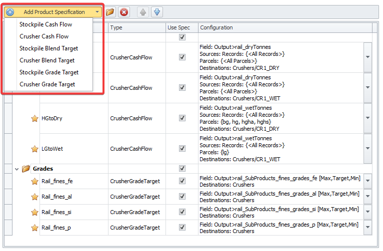 Select Product Specification type