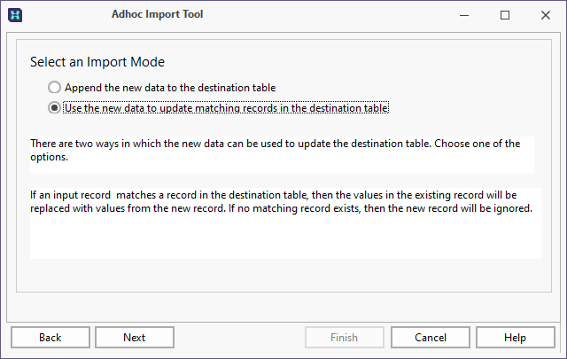 Database Import: Select an Index