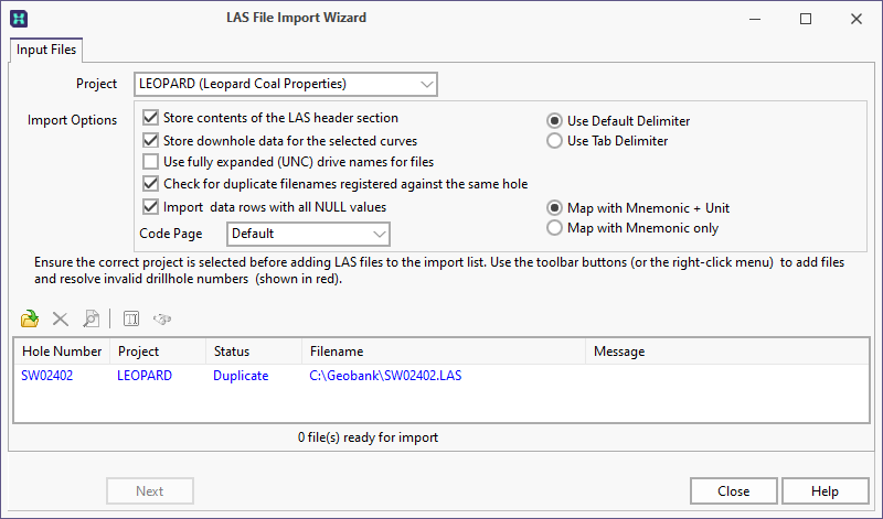 Geophysics (.LAS) File Import Wizard
