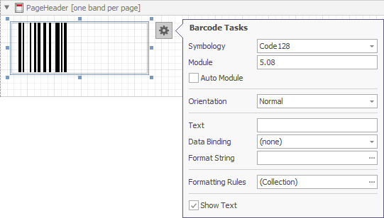 The Bar Code Tasks smart tag menu