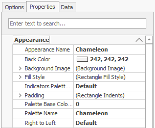 The Appearance section of the Properties tab