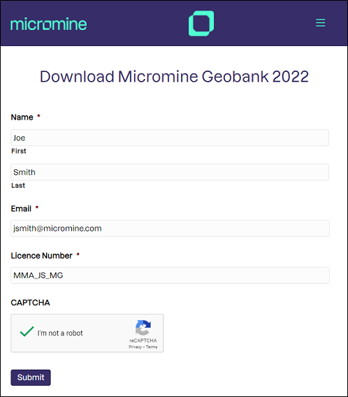 The web form for the Micromine Geobank download link
