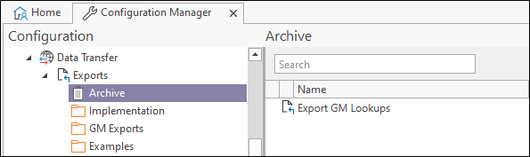 The Implementation options in the Data Transfer | Exports component