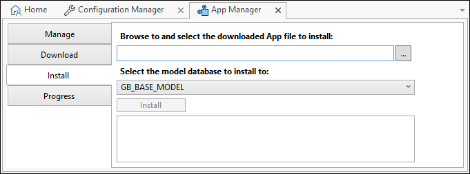 The Install options in the App Manager