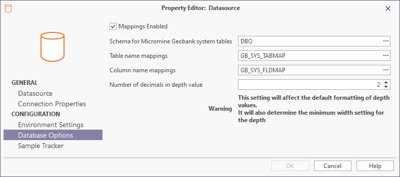 Property Editror: Database Options