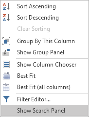 The Job Scheduler column header shortcut menu
