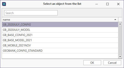 The selection form for the Database parameter