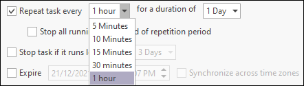 The Repeat task every options