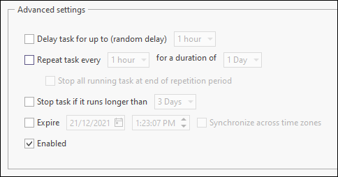 The Advanced Settings on the Trigger tab of the Job Scheduler
