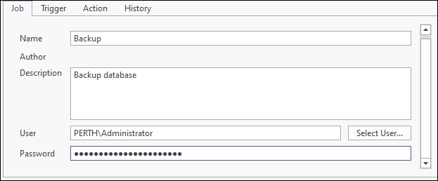 The Job tab on the Job Scheduler form