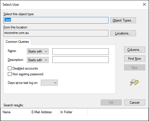 Advanced options in the Select User form