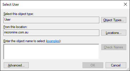 The Select User dialog opened from the Job Scheduler
