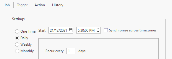 The Trigger tab with the Daily option selected