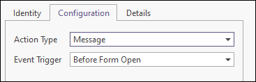 The Configuration tab on the Property Editor: Event form