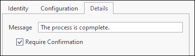 The Details tab for a Message event in the Property Editor: Event form