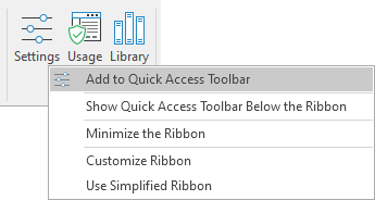 The Add to Quick Access Toolbar option in the right-click menu