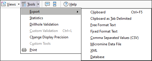 The Tools | Export Menu
