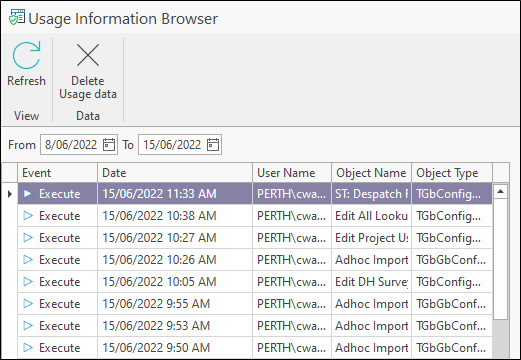 Usage information browser