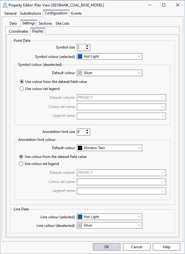 Plan View Property Editor - Configuration Settings Display