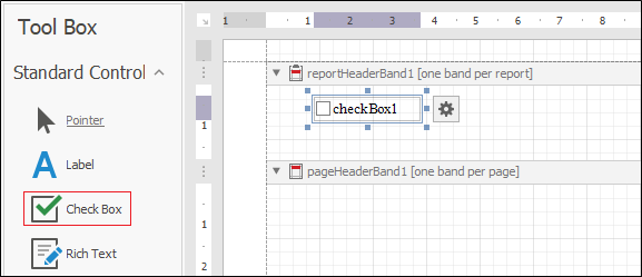 The Check Box button in the Reports toolbar