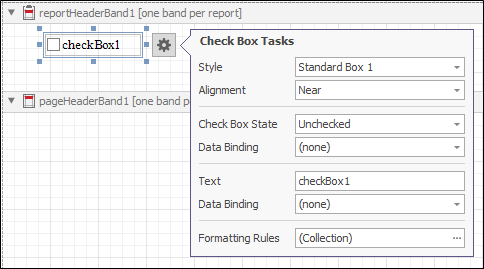 The Check Box Tasks menu opened from the smart tag