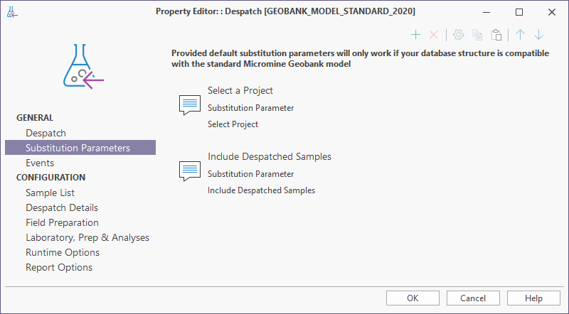 The Substitution Parameters tab of the Despatch form