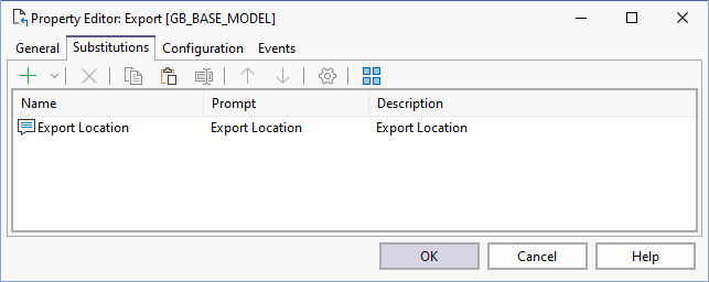 Substitutions The Substitutions tab of the Property Editor: Export form