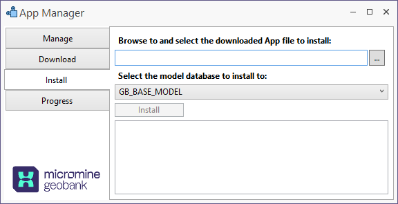 The Install options in the App Manager