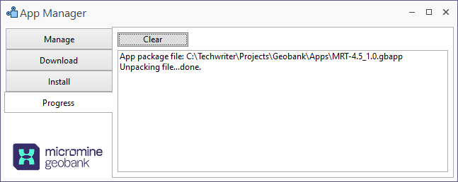 The Progress window of the App Manager form