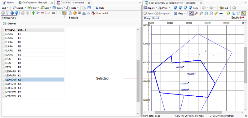 A Data View connected to a Grahic Report