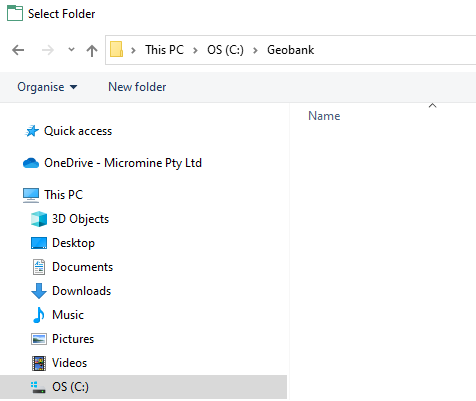 The Select Folder form 