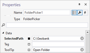 The Folder Picker Properties panel with Path defined