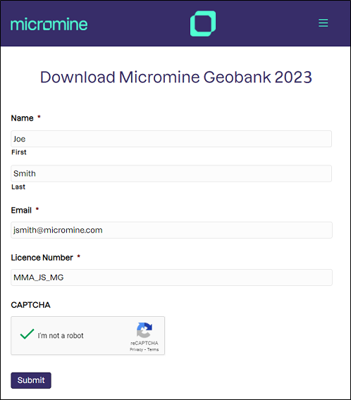Веб-форма для ссылки на скачивание Micromine Geobank