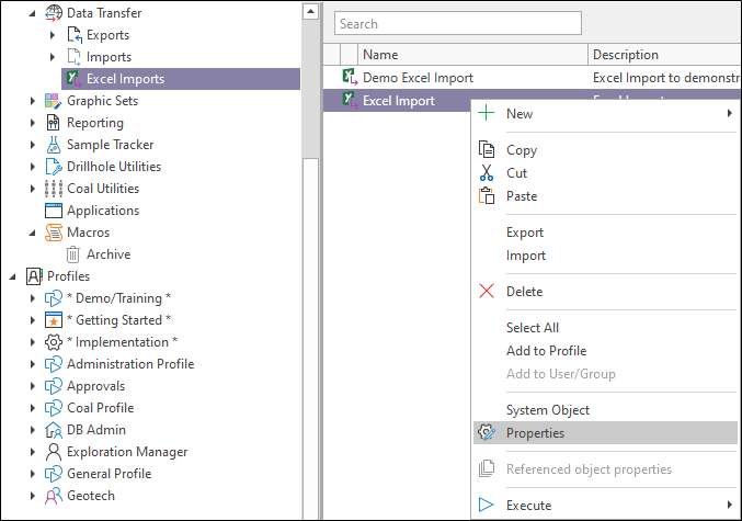 Properties Excel Import Properties