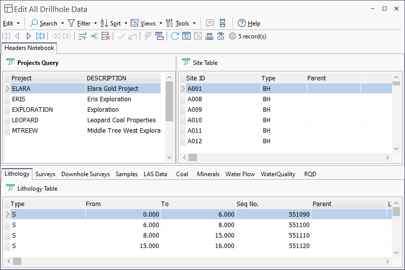Data View The Edit All Drillhole Data View